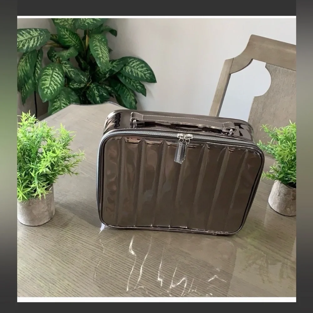 Lancôme Silver (Gun Metal) Colored Travel Case Measures 9x12x4’ 🌳🆕🌳.